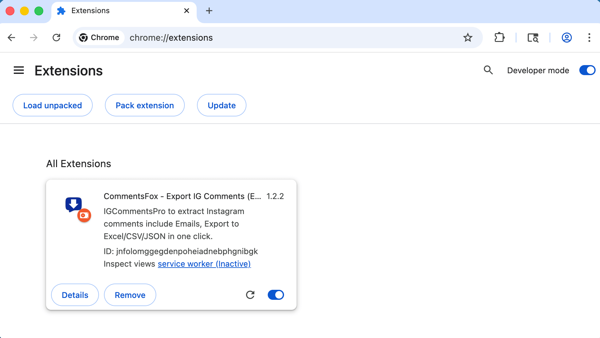 IG Comments Exporter chrome extension install pin